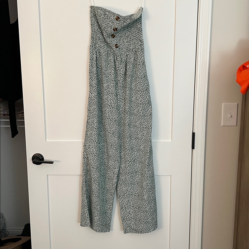 Strapless Jumpsuit with Button Detail
